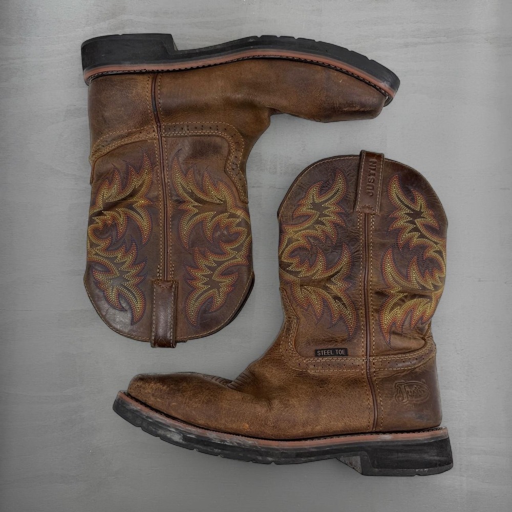 Justin Work Boots Brown Leather Steel Toe Square Toe SE4682 11EE
